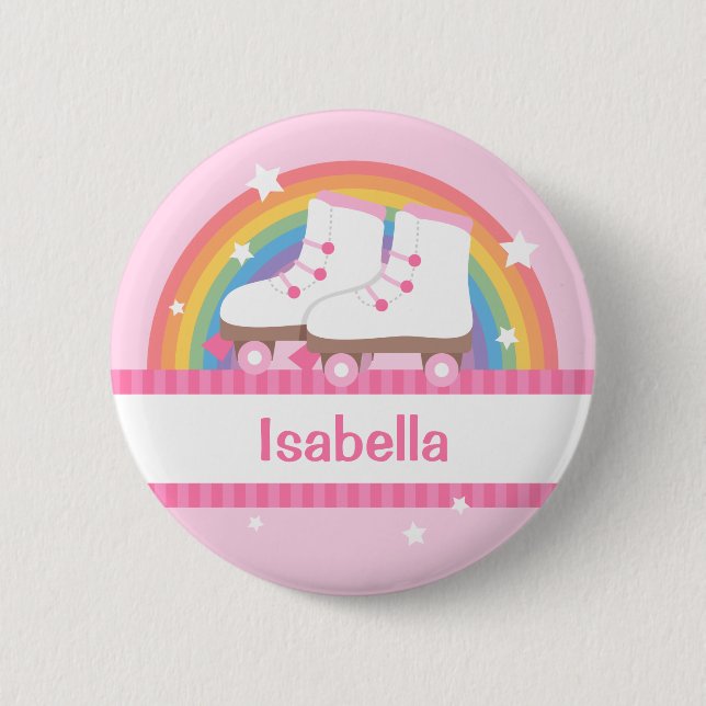 Rainbow Roller Skates For Girls Pinback Button (Front)