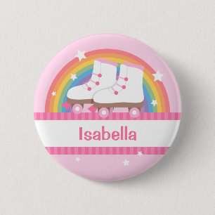 Rainbow Roller Skates For Girls Pinback Button