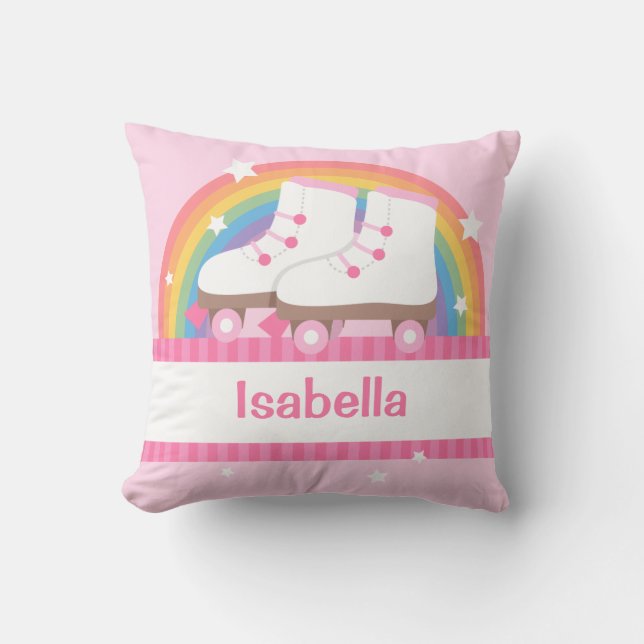Rainbow Roller Skates Girls Room Decor Throw Pillow (Front)
