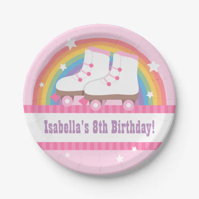 Rainbow Roller Skating Birthday Party Supplies Paper Plates Zazzle