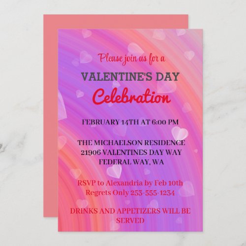 Rainbow Romantic Valentines Day Love Party Invitation