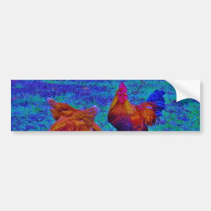 Rainbow Rooster & Hens, Electric Blue Bumper Sticker