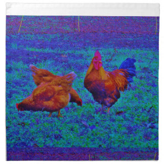 Rainbow Rooster & Hens, Electric Blue Napkin