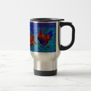 Rainbow Rooster & Hens, Electric Blue Travel Mug