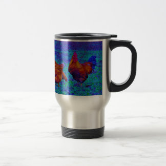 Rainbow Rooster & Hens, Electric Blue Travel Mug