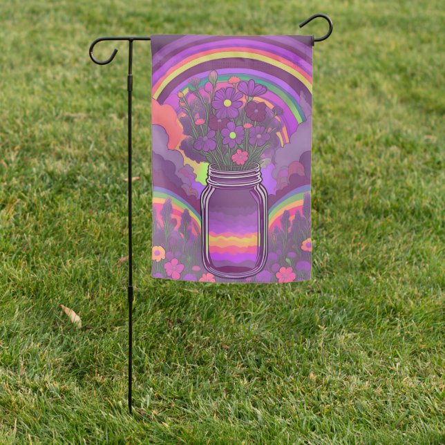 Rainbow Roots and Purple Blooms Garden Flag (In SItu)