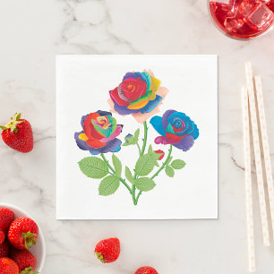 Rainbow Rose Bouquet Pop Art Floral Napkins
