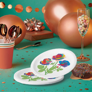 Rainbow Rose Bouquet Pop Art Floral Paper Plates