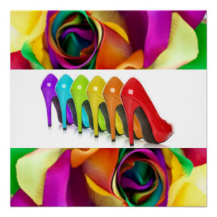 Rainbow Rose Colorful High Heels Poster