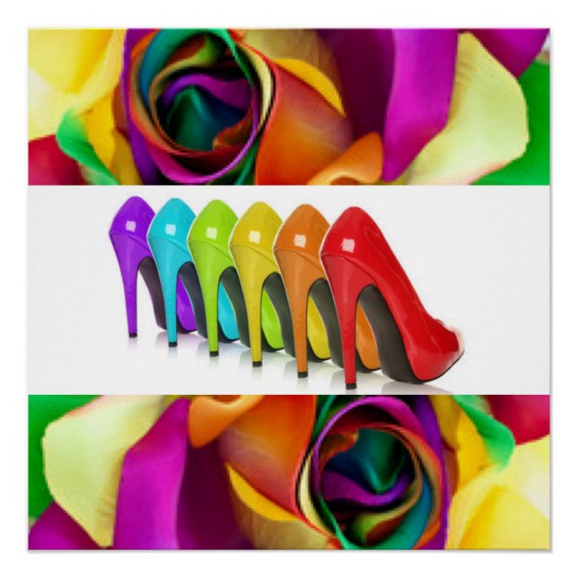 Rainbow Rose Colorful High Heels Poster (Front)