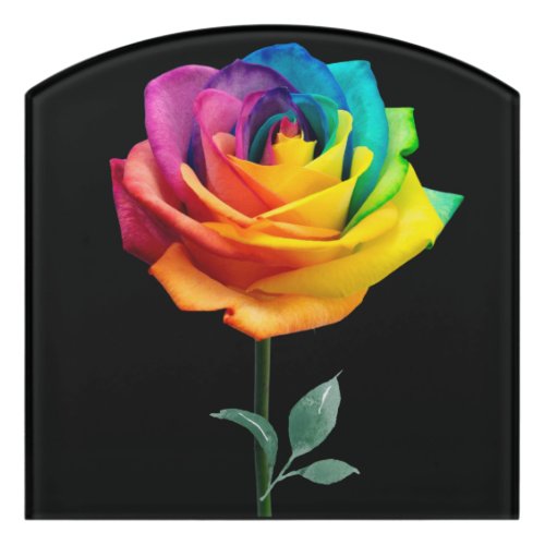 Rainbow Rose Flower Door Sign