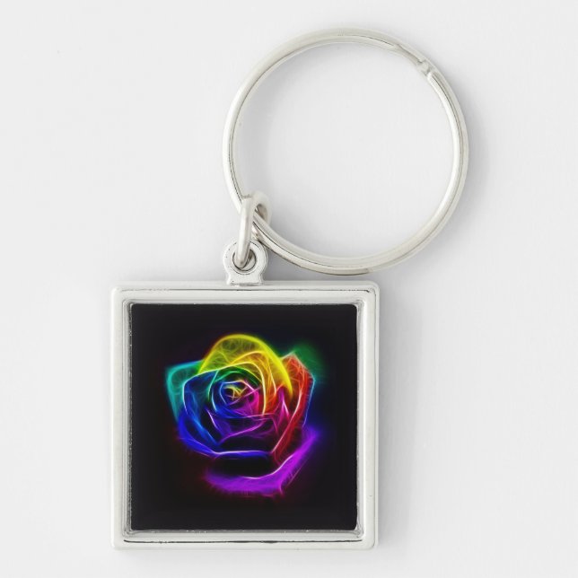 Rainbow Rose Fractal Keychain (Front)
