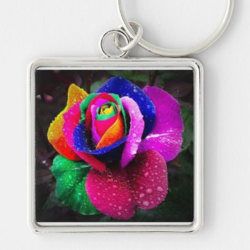 Rainbow Rose Keychain by steelmoment at Zazzle