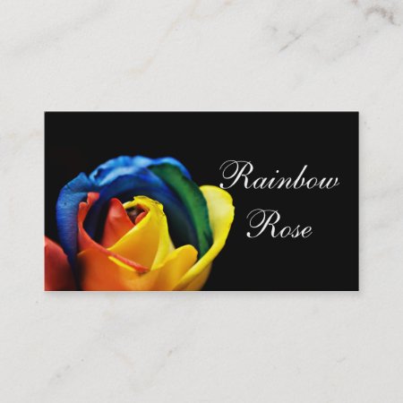 Rainbow Rose Macro Black Background Business Card