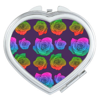 Rainbow rose neon pattern heart compact mirror