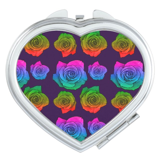 Rainbow rose neon pattern heart compact mirror (Front)