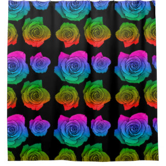 Rainbow rose neon pattern shower curtain