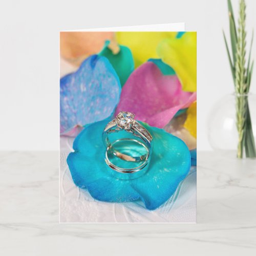 Rainbow rose petal and rings card