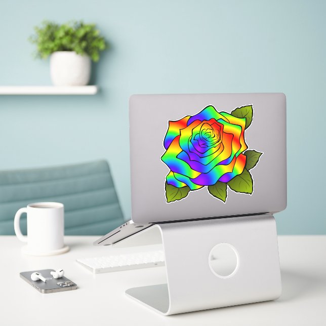Rainbow Rose Sticker (Laptop On Desk)