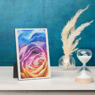 Rainbow Rose Watercolor Plaque