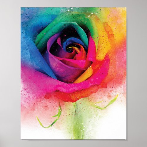 Rainbow Rose Watercolour Explosion Abstract Poster