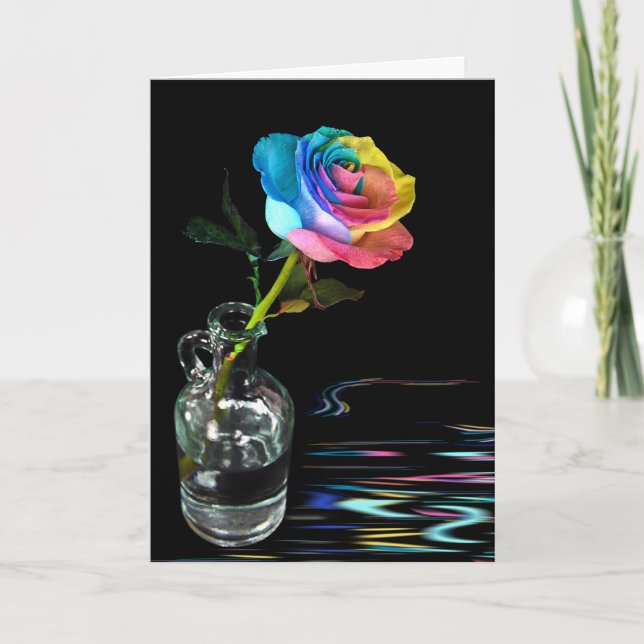 Rainbow Rose with water reflection Card (Front)