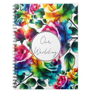 Rainbow Roses Black & White Floral Wedding Notebook