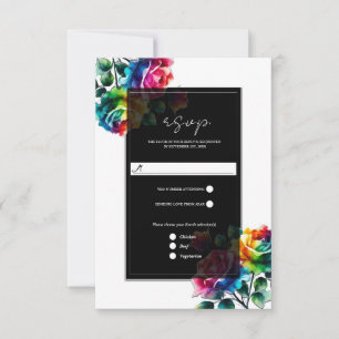 Rainbow Roses Black & White Floral Wedding RSVP
