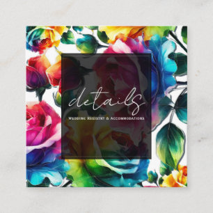Rainbow Roses Black & White Vibrant Floral Details Square Business Card