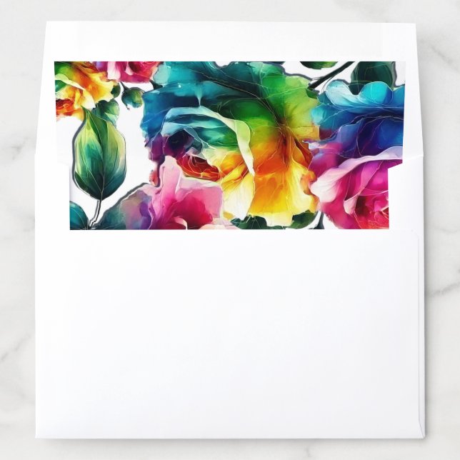 Rainbow Roses Black & White Vibrant Floral Wedding Envelope Liner (In Envelope)