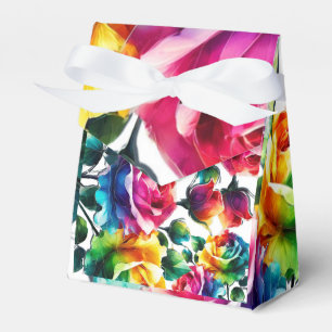 Rainbow Roses Black & White Vibrant Floral Wedding Favor Boxes