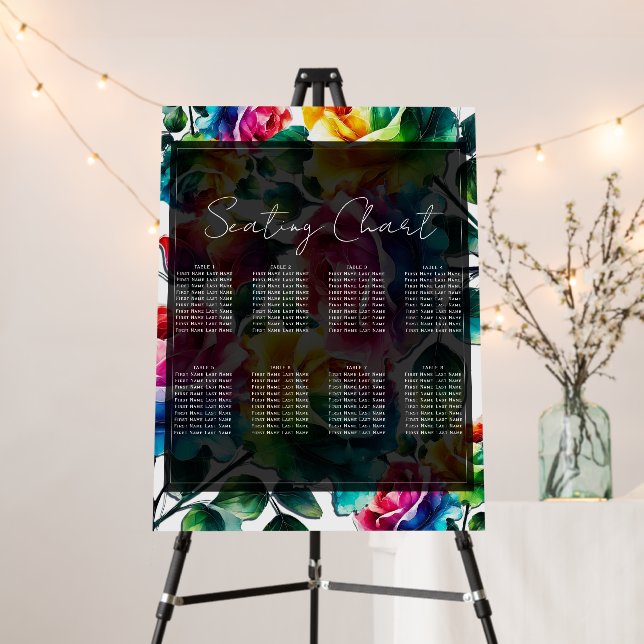 Rainbow Roses Black & White Vibrant Floral Wedding Foam Board (In Situ (Stand))