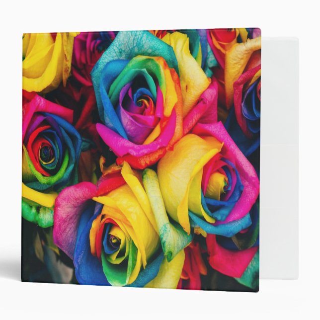 Rainbow Roses Bouquet 3 Ring Binder (Front/Inside)