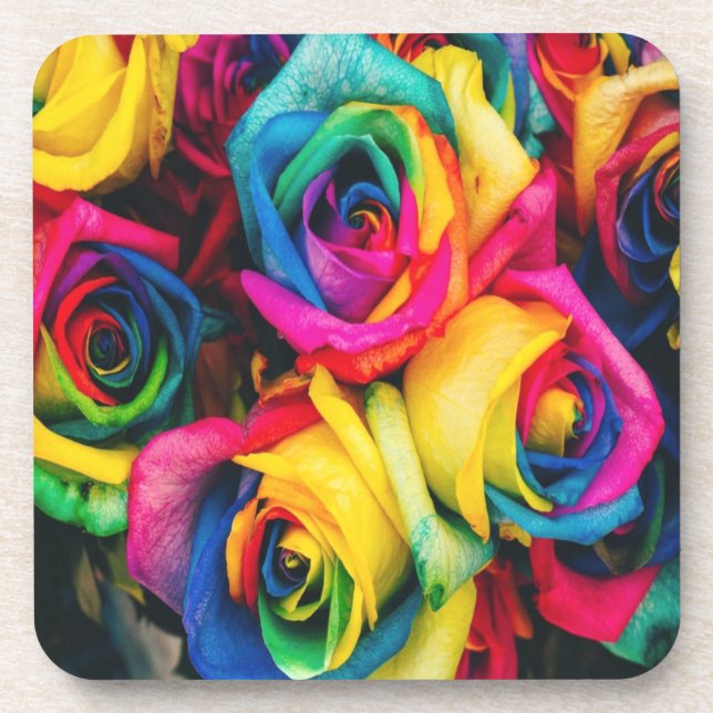 Rainbow Roses Bouquet Beverage Coaster (Front)