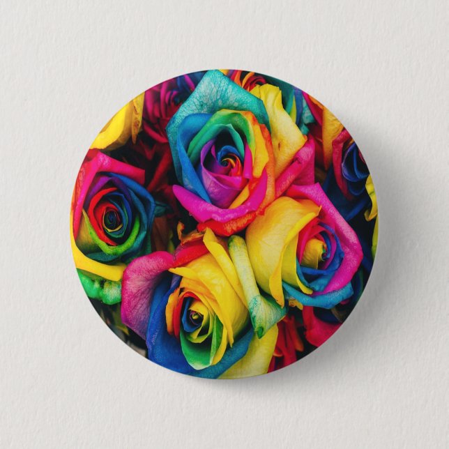 Rainbow Roses Bouquet Button (Front)