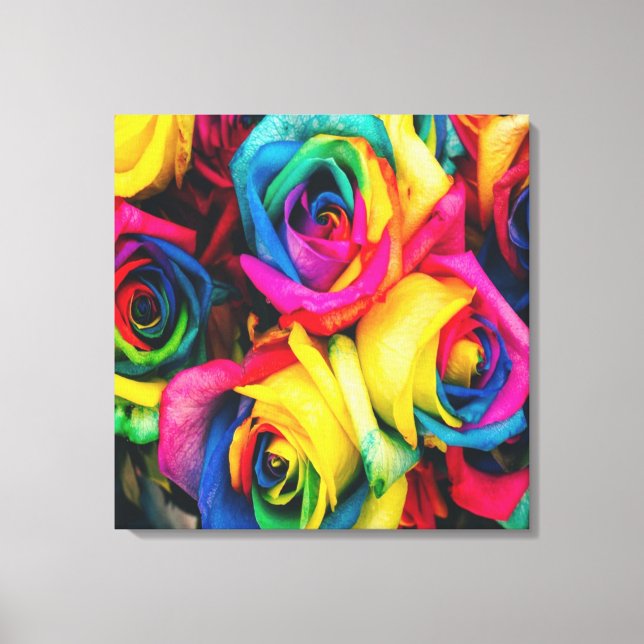 Rainbow Roses Bouquet Canvas Print (Front)