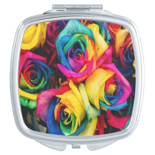 Rainbow Roses Bouquet Compact Mirror