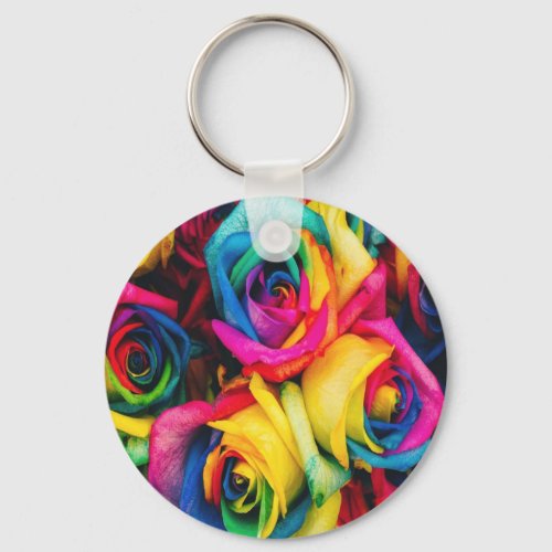 Rainbow Roses Bouquet Keychain