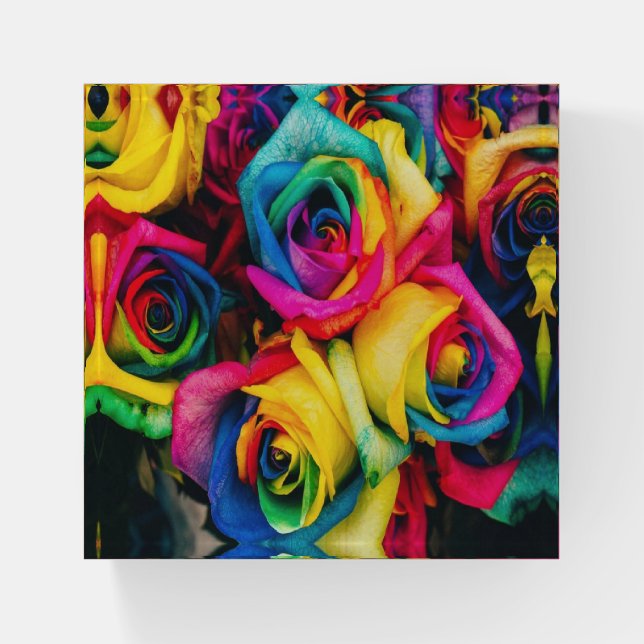 Rainbow Roses Bouquet Paperweight (Front)