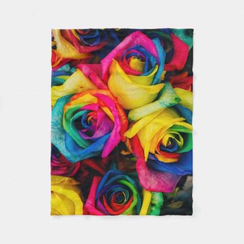 Rainbow Roses In Glorious Colour Fleece Blanket