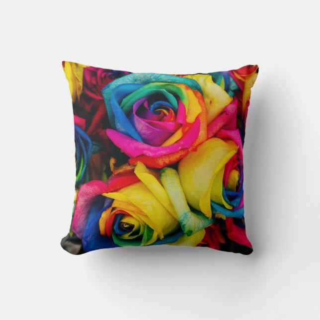 Rainbow Roses In Glorious Colour Throw Pillow (Front)