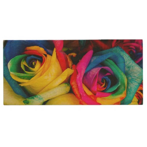 Rainbow Roses In Glorious Colour Wood Flash Drive