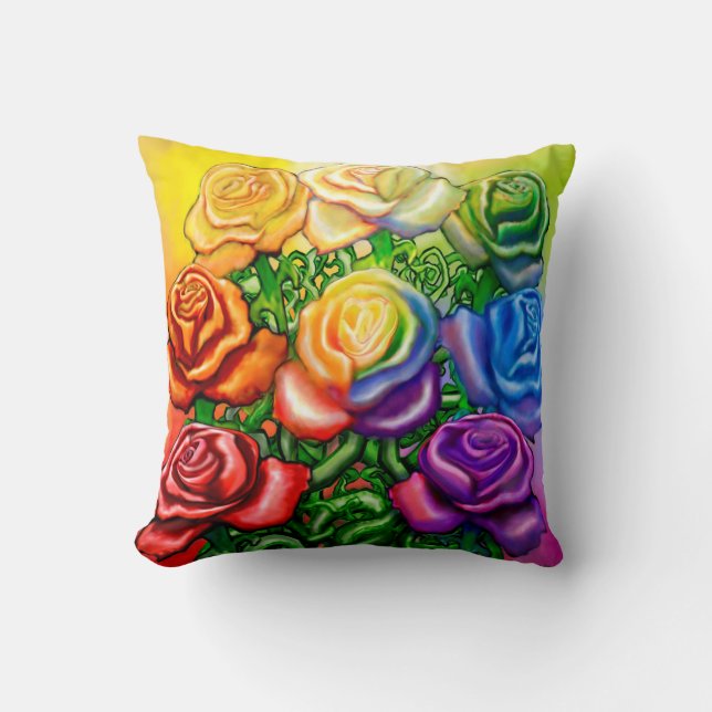 Rainbow Roses Throw Pillow (Front)