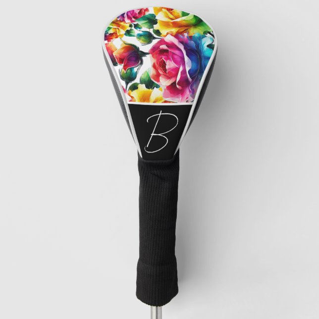 Rainbow Roses Vibrant Colorful Floral  Golf Head Cover (Front)