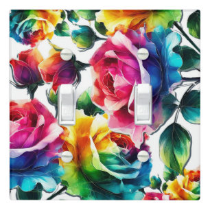 Rainbow Roses Vibrant Colorful Floral Light Switch Cover