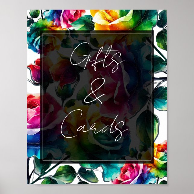 Rainbow Roses Wedding Gifts & Cards Table Sign (Front)