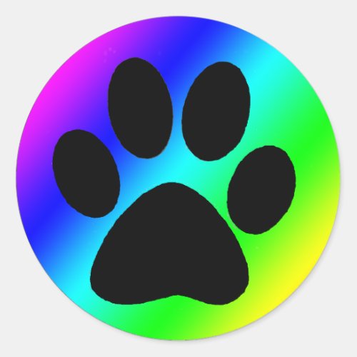 Rainbow Round Dog Pawpng Classic Round Sticker