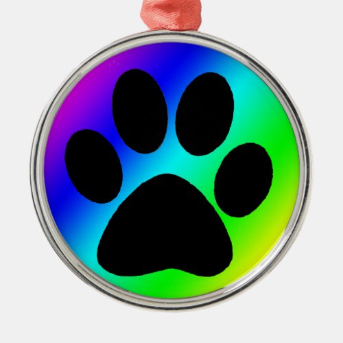 Rainbow Round Dog Pawpng Metal Ornament