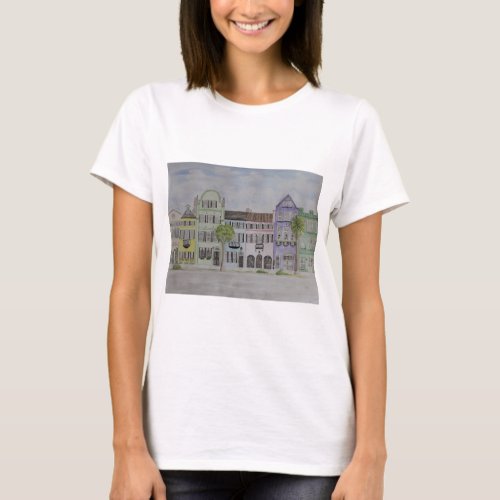 Rainbow Row Charleston SC Watercolor T_Shirt