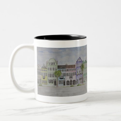 Rainbow Row Charleston SC Watercolor Two_Tone Coffee Mug